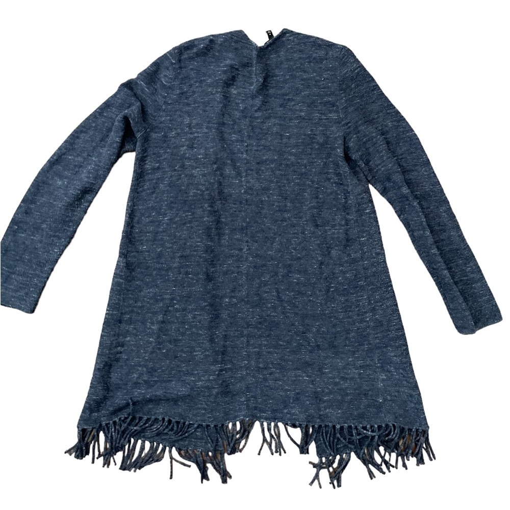TALBOTS Dark Blue Open Front Long Cardigan Sweater Medium Fringed Hem Long Line - Picture 4 of 4